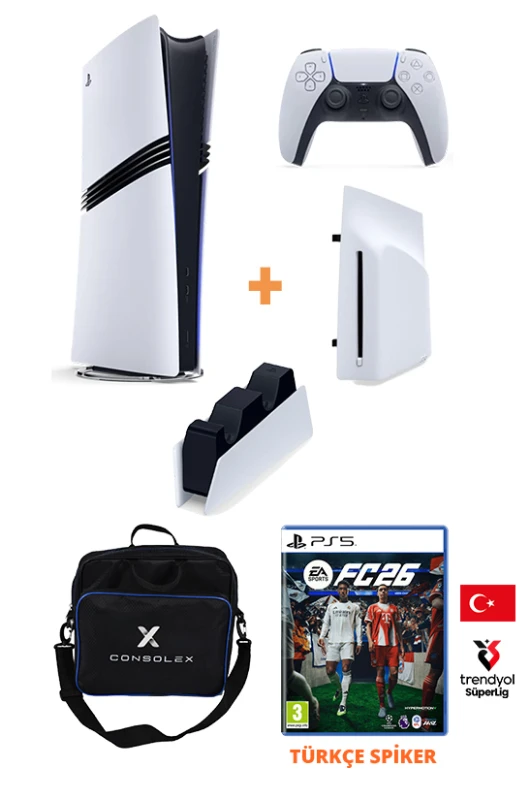 Sony PlayStation 5 Pro 2TB Konsol + Disk Driver + FC 26 Türkçe CD Oyun + Şarj İstasyonu + Çanta (CFI-7021 Avrupa)