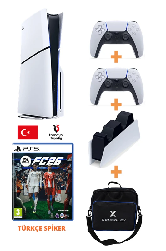 Sony PlayStation 5 Slim 1TB CD Edition + 2 Kol + FC 26 Türkçe CD Oyun + Çanta + Şarj İstasyonu (CFI-2016 Avrupa)