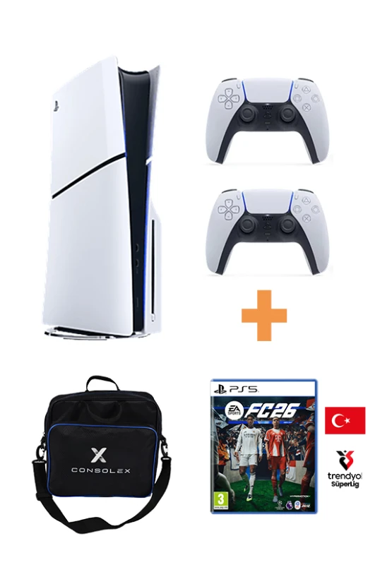 Sony PlayStation 5 Slim 1TB CD Edition Konsol + 2 Kol + FC 26 Türkçe CD Oyun + Çanta (CFI-2016 Avrupa)