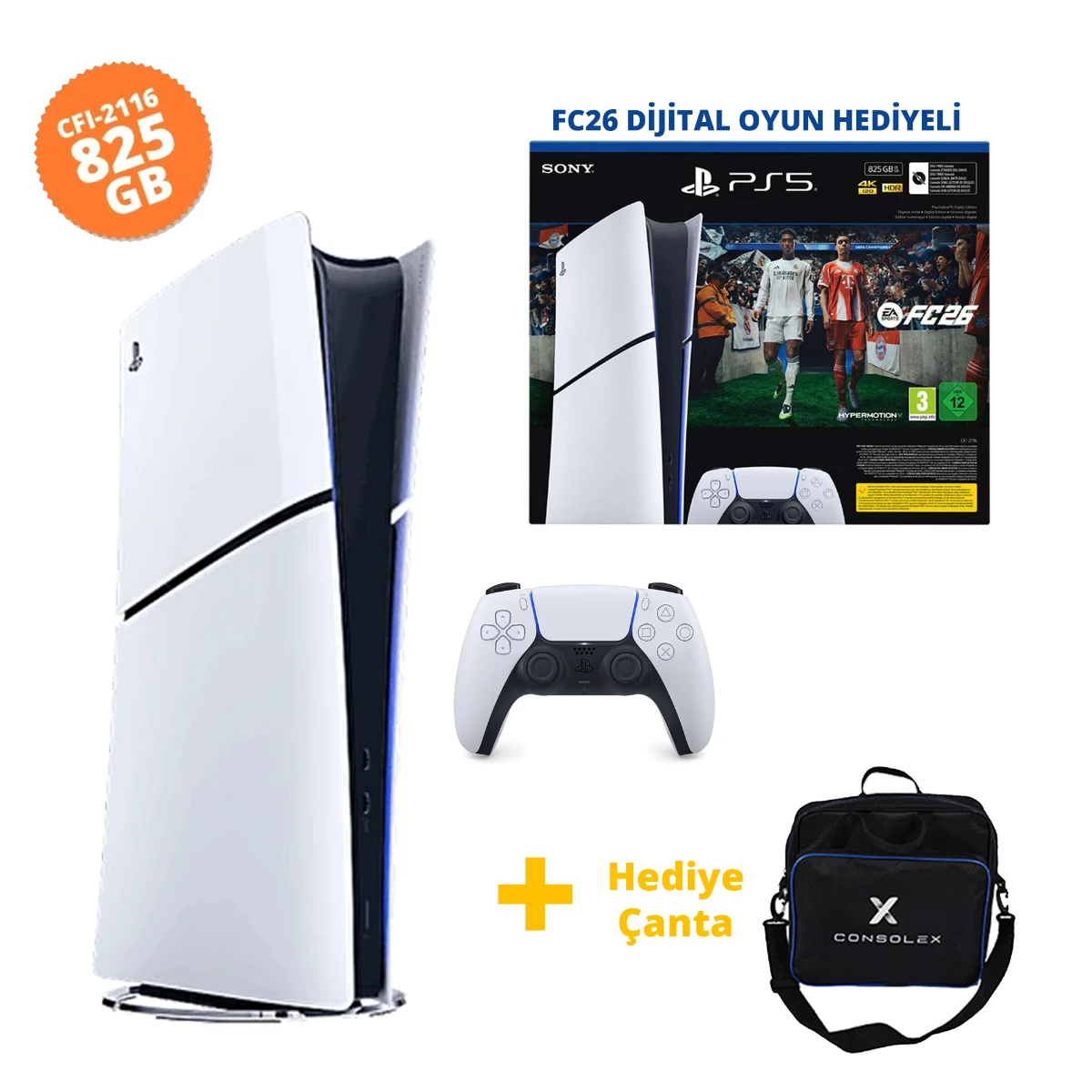 Sony PS5 Slim Dijital 825GB CFI-2116 + FC26 + Tek Kol + ConsoleX Çanta