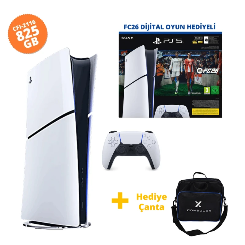 Sony PS5 Slim Dijital 825GB CFI-2116 + FC26 + Tek Kol + ConsoleX Çanta