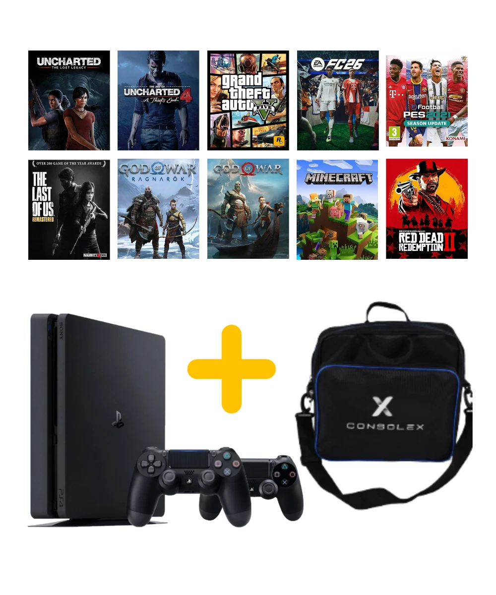 Sony PS4 Slim 1TB (Yenilenmiş) + Çift Kol + ConsoleX Çanta + 12.02v Yazılım