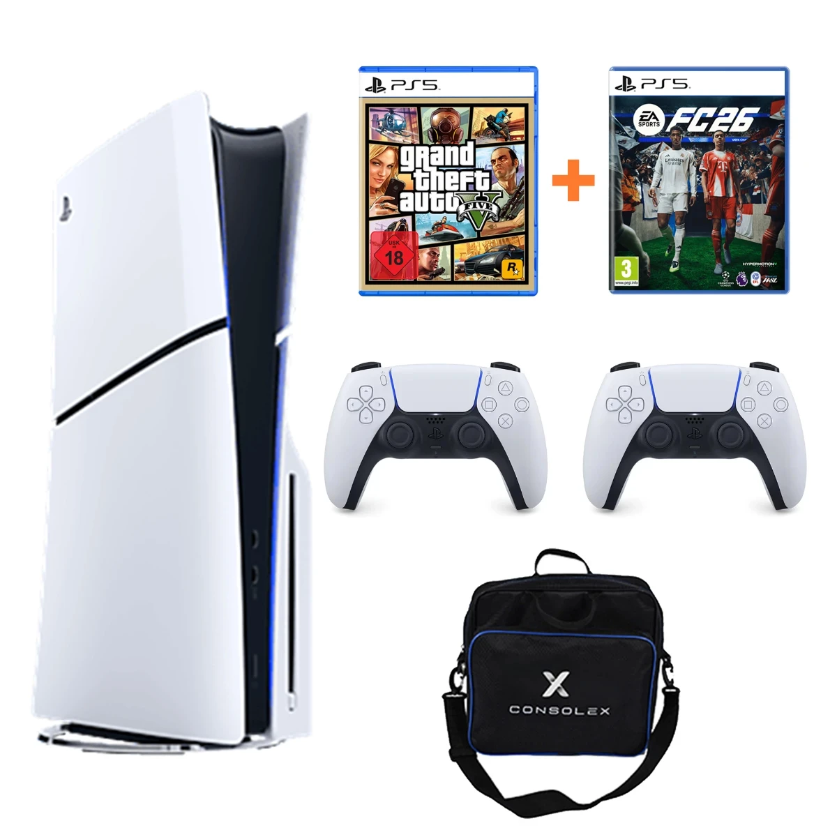 Sony PS5 Slim CD Edition 1TB CFI-2116 + GTA 5 + Çift Kol + ConsoleX Çanta