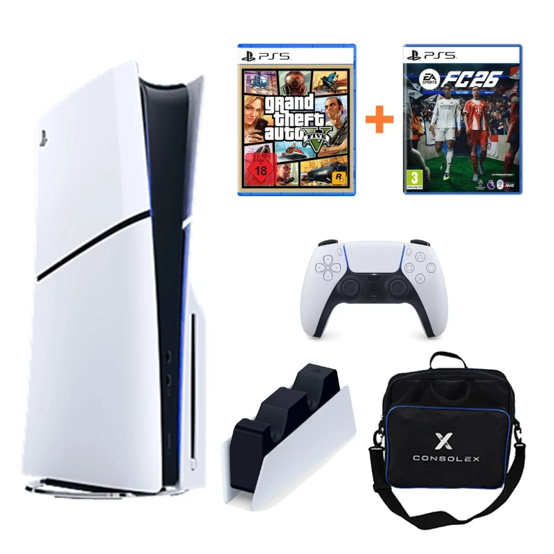 Sony PS5 Slim CD Edition 1TB CFI-2116 + GTA 5 + Tek Kol + Şarj İstasyonu + ConsoleX Çanta
