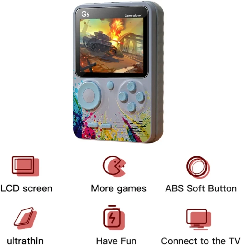 G5 Atari Retro Oyun Konsolu – 500+ Klasik Oyun – 3.0” Renkli Ekran (Gri)