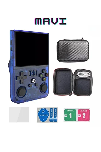 R36 Pro Retro Oyun Konsolu – 3,5″ IPS Ekran – 30.000+ Klasik Oyun – Taşınabilir - MAVİ