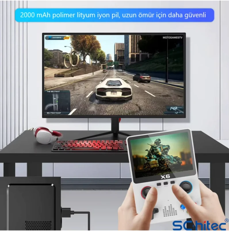 X6 Taşınabilir Retro Oyun Konsolu – 10.000 Yüklü Oyun – HD Game Stick (Mor)