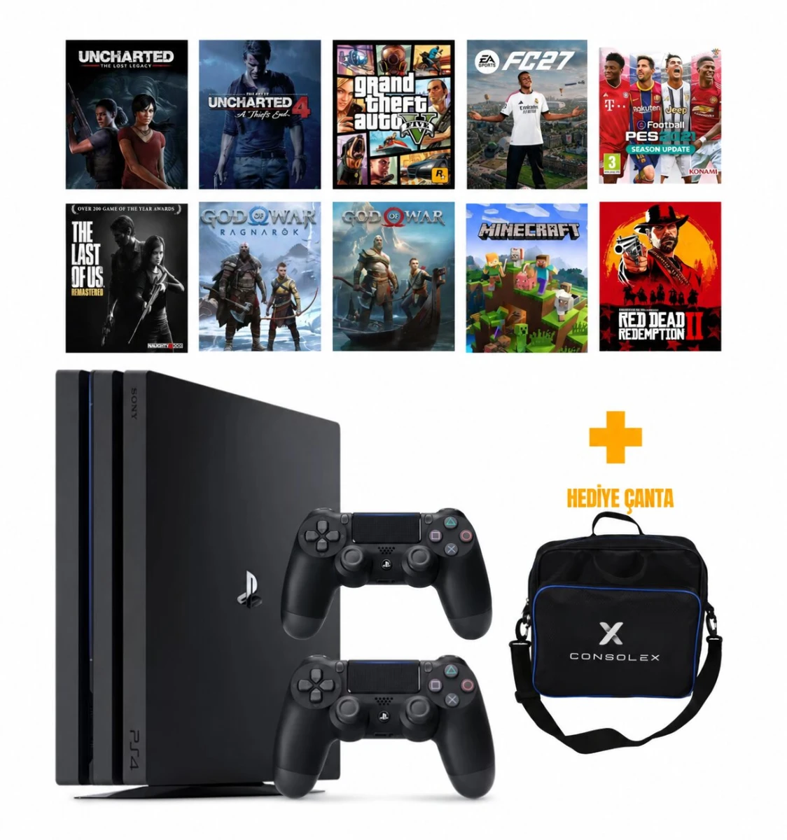 Sony PS4 Pro 1TB + 19 Dijital Oyun + Çift Kol + ConsoleX Çanta (Yenilenmiş) + Yazılımlı