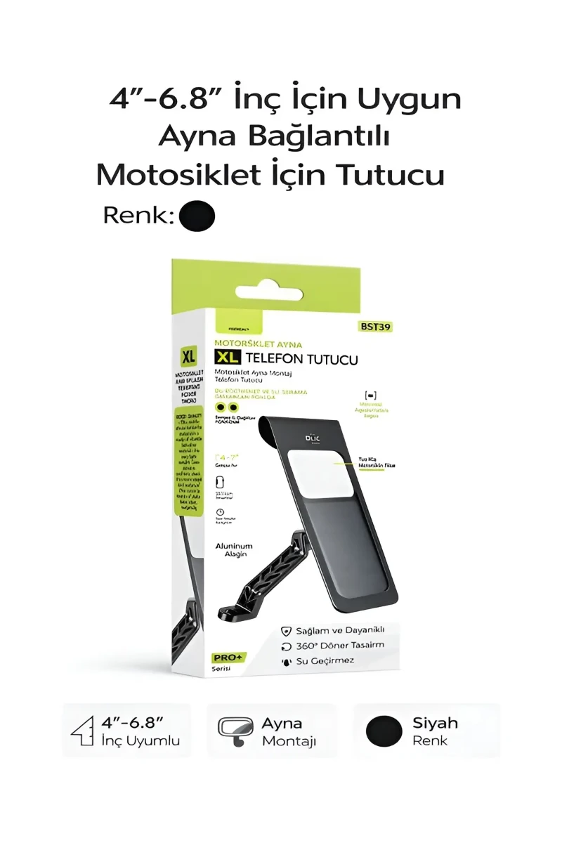 BST-39 Motosiklet Ayna Montajlı Kapaklı Telefon Tutucu