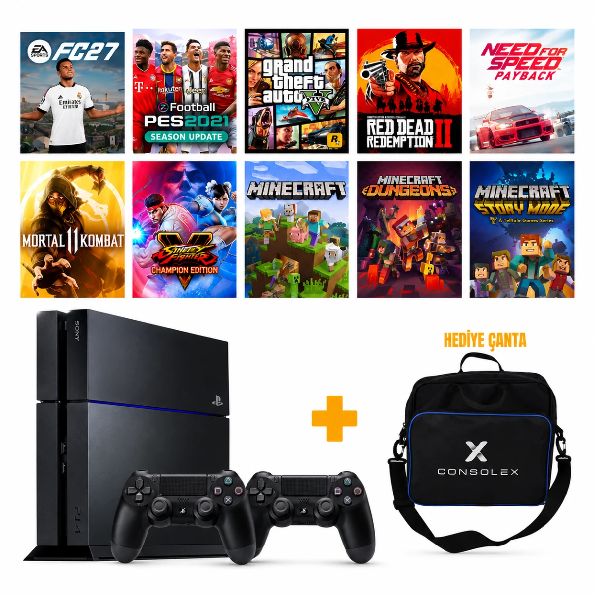 Sony PS4 Standart 500 GB (Yenilenmiş) + Çift Kol + ConsoleX Çanta + Yazılımlı