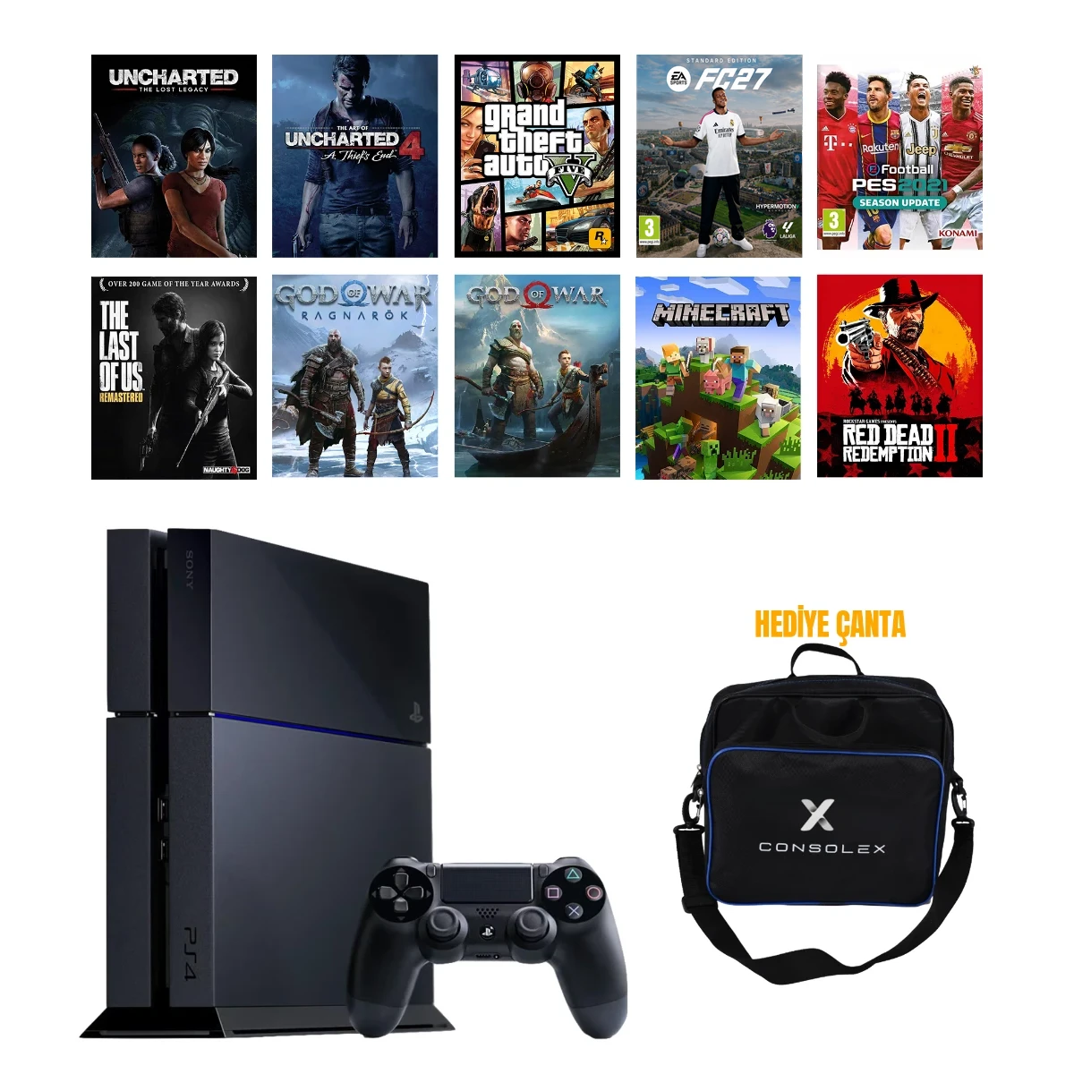 Sony PS4 Standart 1TB (Yenilenmiş) + Tek Kol + ConsoleX Çanta + Yazılımlı
