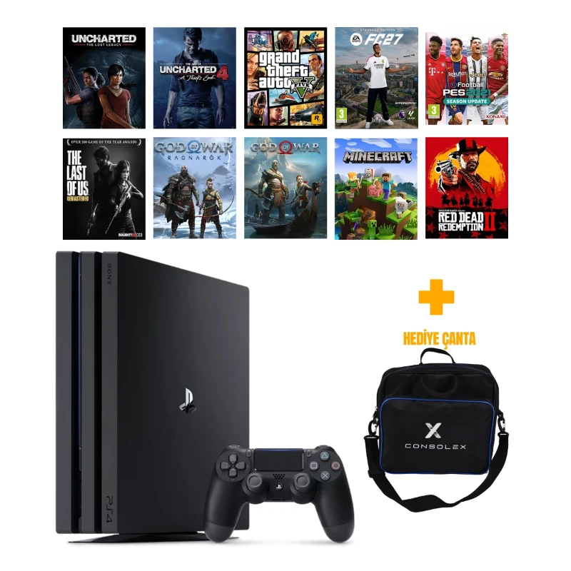 Sony PS4 Pro 1TB  + 19 Oyun + Tek Kol + ConsoleX Çanta (Yenilenmiş) + Yazılımlı