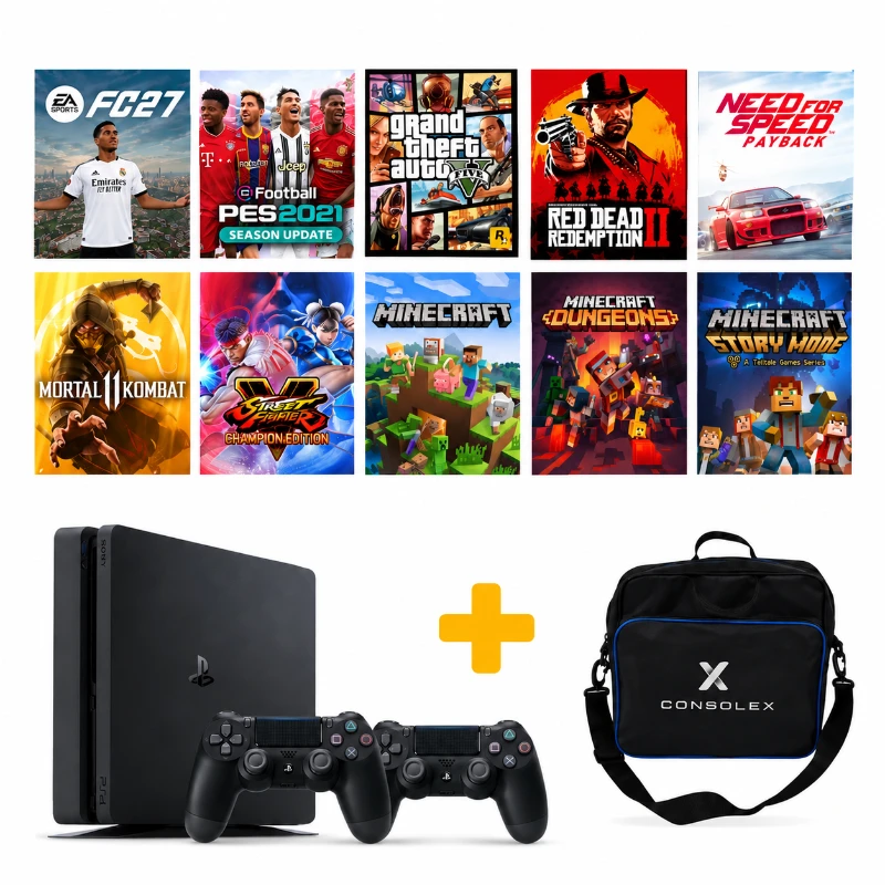 Sony PS4 Slim 500 GB + 10 Oyun (Yenilenmiş) + Çift Kol + ConsoleX Çanta + Yazılımlı