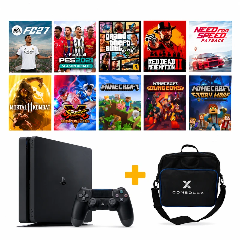 Sony PS4 Slim 500 GB + 10 Oyun (Yenilenmiş) + Tek Kol + ConsoleX Çanta + Yazılımlı