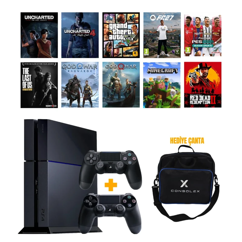 Sony PS4 Standart 1TB (Yenilenmiş) + Çift Kol + ConsoleX Çanta + Yazılımlı