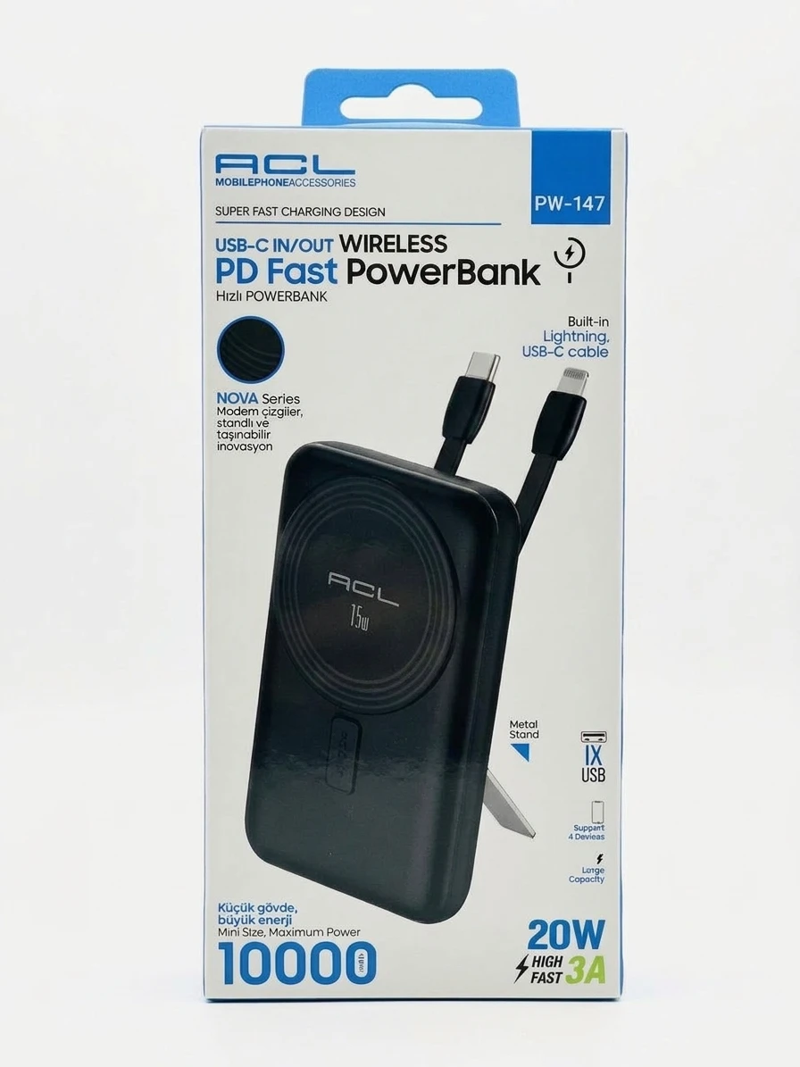 ACL PW-147 10000 mAh 20W Wireless / Kablosuz Hızlı Şarj Powerbank