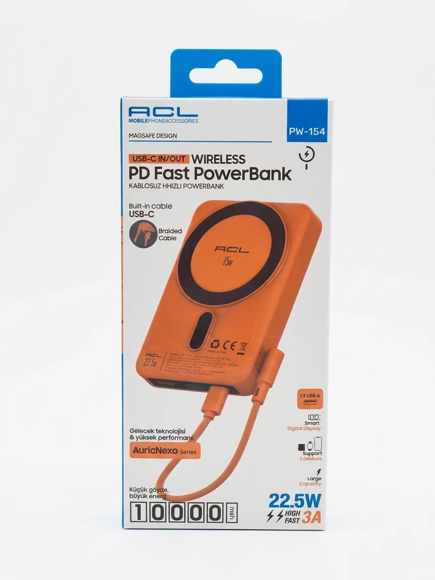 ACL PW-154 10000 mAh 22.5W Magsafe Wireless / Kablosuz Hızlı Şarj Powerbank
