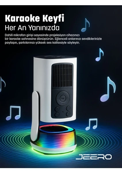 JEERO 4K Android 13 Projeksiyon Cihazı 130” 180° WiFi HDMI USB + 2 Mikrofon CL-K6