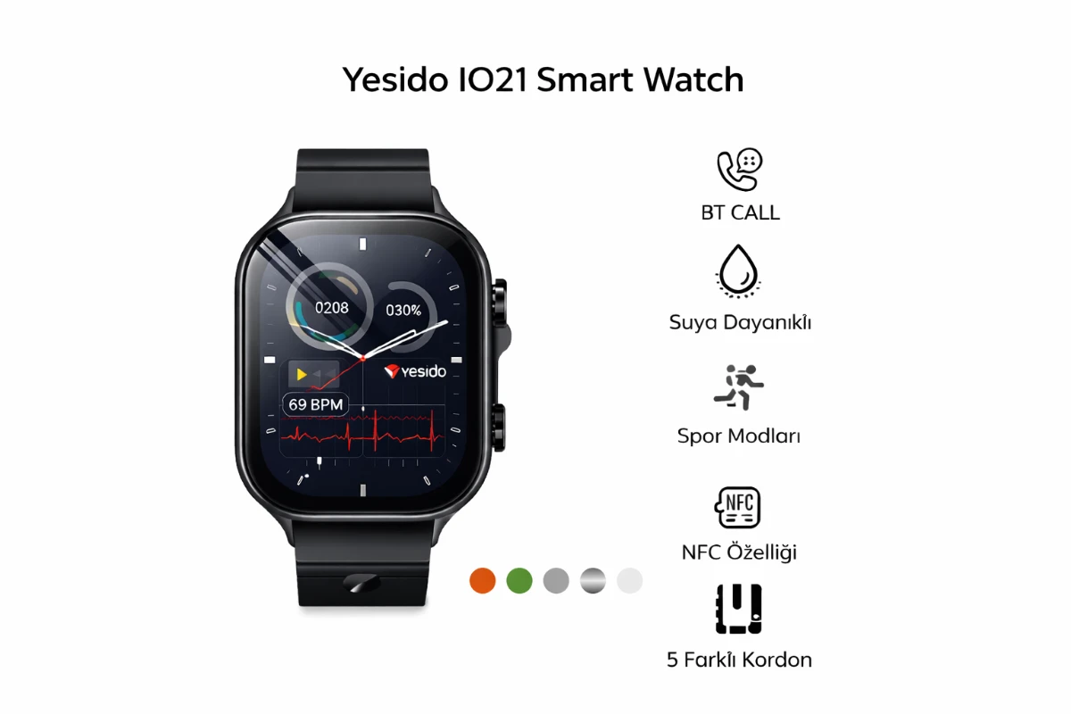 Yesido IO27 Smart Watch Akıllı Saat – 5 Kordonlu – NFC – BT Arama – IPX4 - 2.02 inç