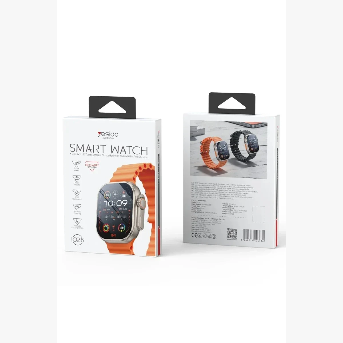 Yesido IO26 Smart Watch 2.02” HD IPS BT Call Akıllı Saat – Turuncu Spor Kordon