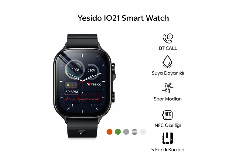 Yesido IO27 Smart Watch Akıllı Saat – 5 Kordonlu – NFC – BT Arama – IPX4 - 2.02 inç