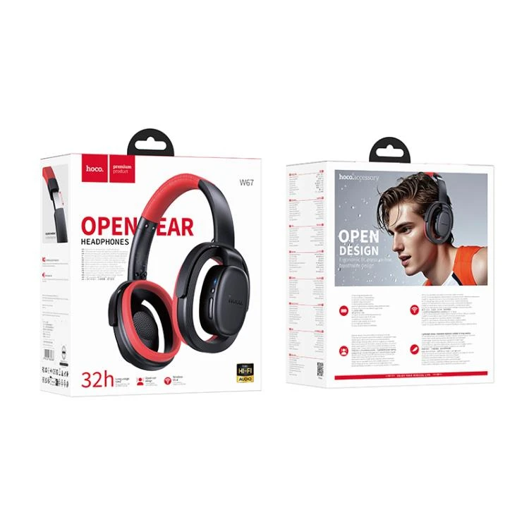 Hoco W67 Open Ear Bluetooth Kulaklık 32 Saat – Siyah/Kırmızı