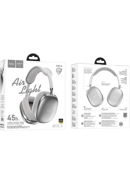 Hoco W35 Air Light 45 Saat Bluetooth Kablosuz Kulaklık – Silver