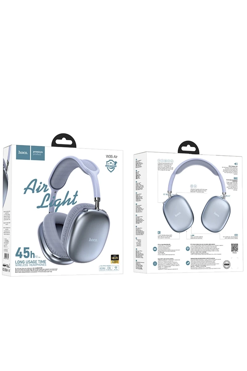 Hoco W35 Air Light 45 Saat Bluetooth Kulaklık AUX Destekli – Mavi