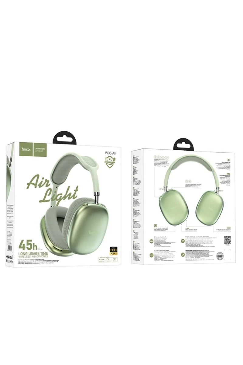 Hoco W35 Air Triumph Bluetooth 45 Saat AUX Destekli Kulaklık – Yeşil