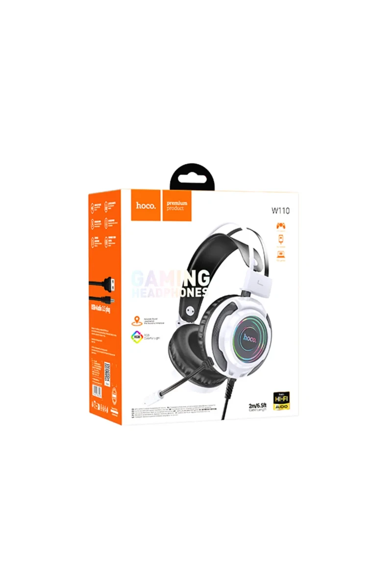Hoco W110 RGB Gaming Kulaklık Kablolu Oyuncu Headset – Beyaz