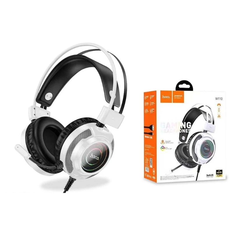 Hoco W110 RGB Gaming Kulaklık Kablolu Oyuncu Headset – Beyaz