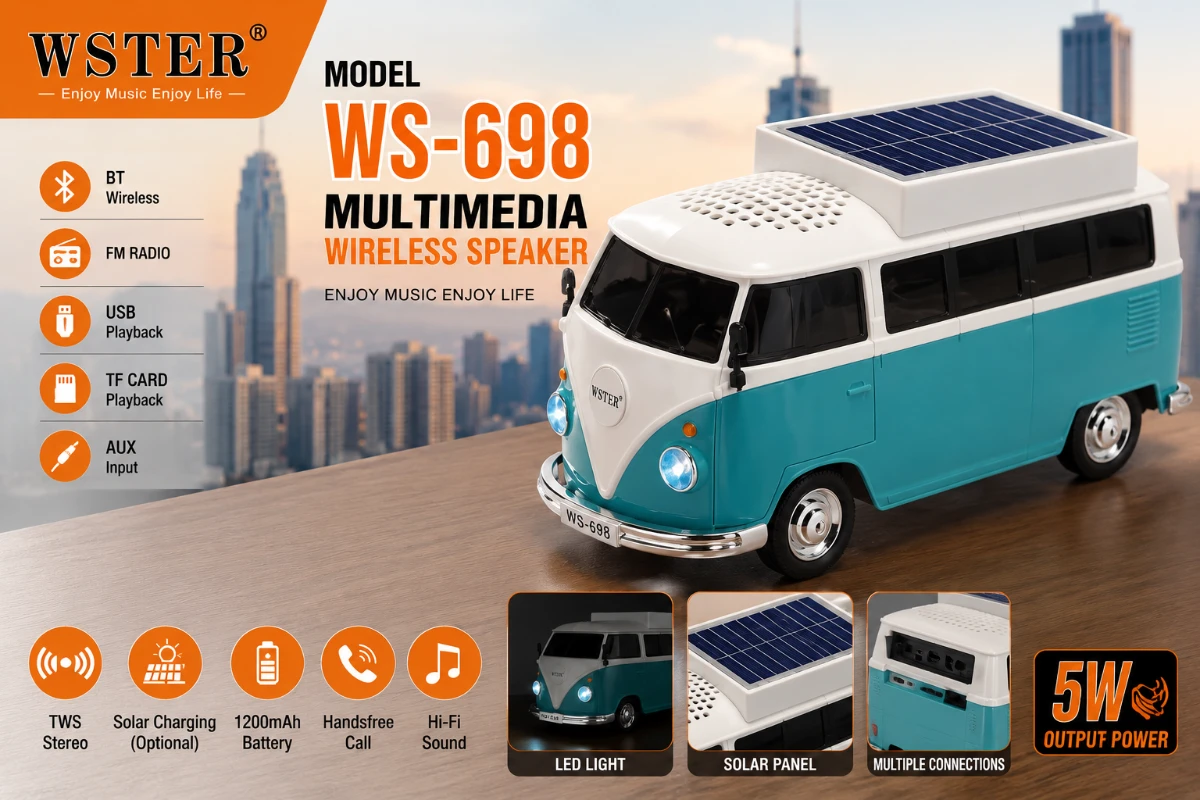 WSTER WS-698 Retro Bluetooth Hoparlör FM Radyo USB TF Kart Taşınabilir Kablosuz Speaker-Beyaz