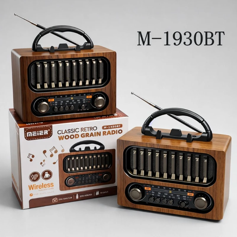 Meier M-1930BT Nostaljik Bluetooth Radyo | FM/AM/SW, USB, TF Kart, AUX, Şarjlı Taşınabilir Hoparlör