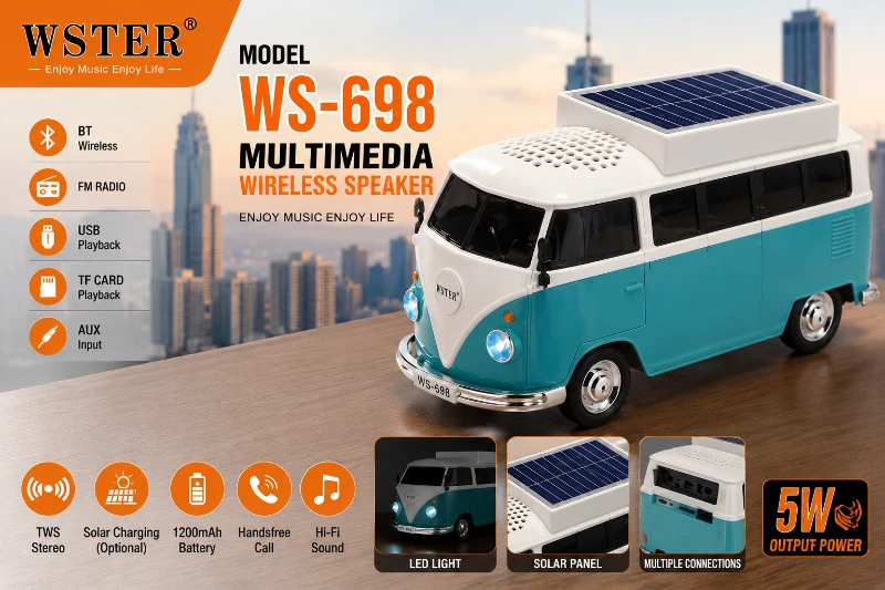WSTER WS-698 Retro Bluetooth Hoparlör FM Radyo USB TF Kart Taşınabilir Kablosuz Speaker-Beyaz