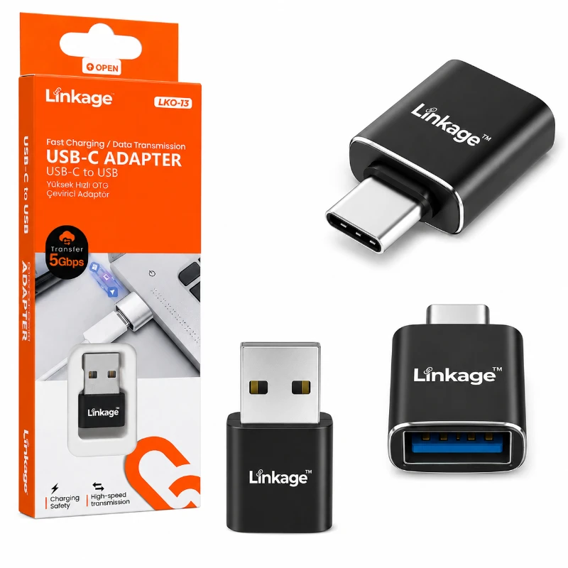 Linkage LKO-13 USB-C to USB-A OTG Adaptör 5Gbps Hızlı Veri Aktarım Dönüştürücü