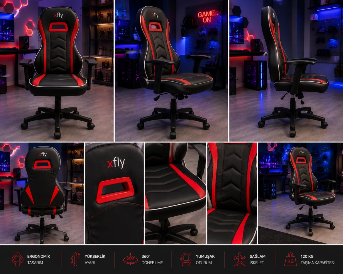 XFly Luppo Çocuk Oyuncu Koltuğu Kırmızı Ergonomik Bilgisayar ve Gaming Koltuğu - 1523D0488