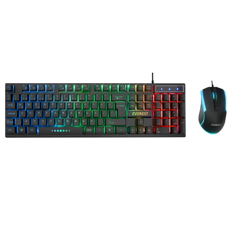Everest KM-198 Luminax Rainbow Işıklı Türkçe Q USB Kablolu Gaming Klavye Mouse Seti
